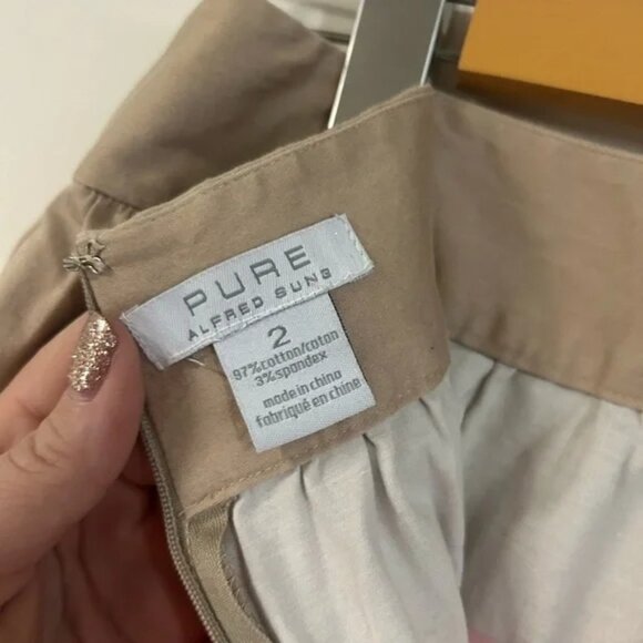 Alfred Sung, size 2, mini skirt, brown with red stripes, zipper back, fitted - Picture 2 of 5